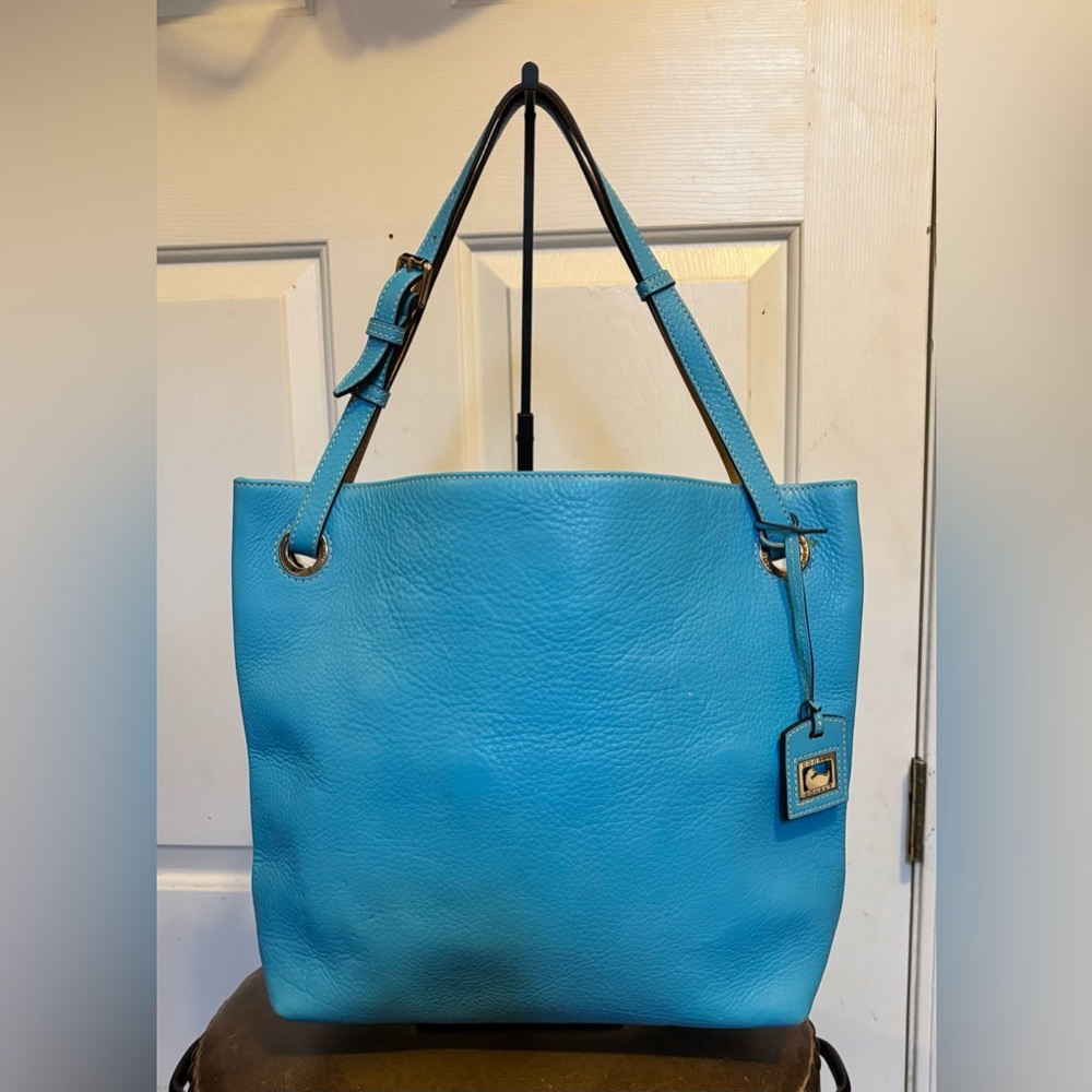 Dooney & Bourke Turquoise Leather Tote with Silver Hardware